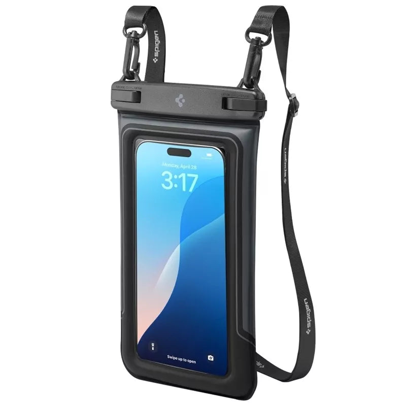 Spigen A611P Universalus vandeniui atsparus plūduriuojantis dėklas, 2 vnt. – Vandeniui atsparus dėklas išmaniesiems telefonams iki 6,9" (Matinė juoda)