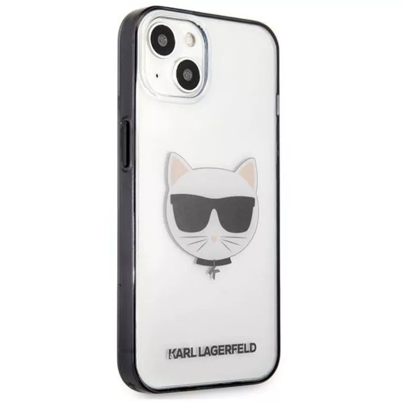 Karl Lagerfeld Choupette Head – dėklas, skirtas iPhone 13 mini (skaidrus / juodas rėmelis)