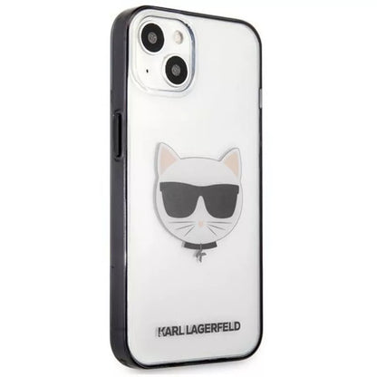 Karl Lagerfeld Choupette Head – dėklas, skirtas iPhone 13 mini (skaidrus / juodas rėmelis)