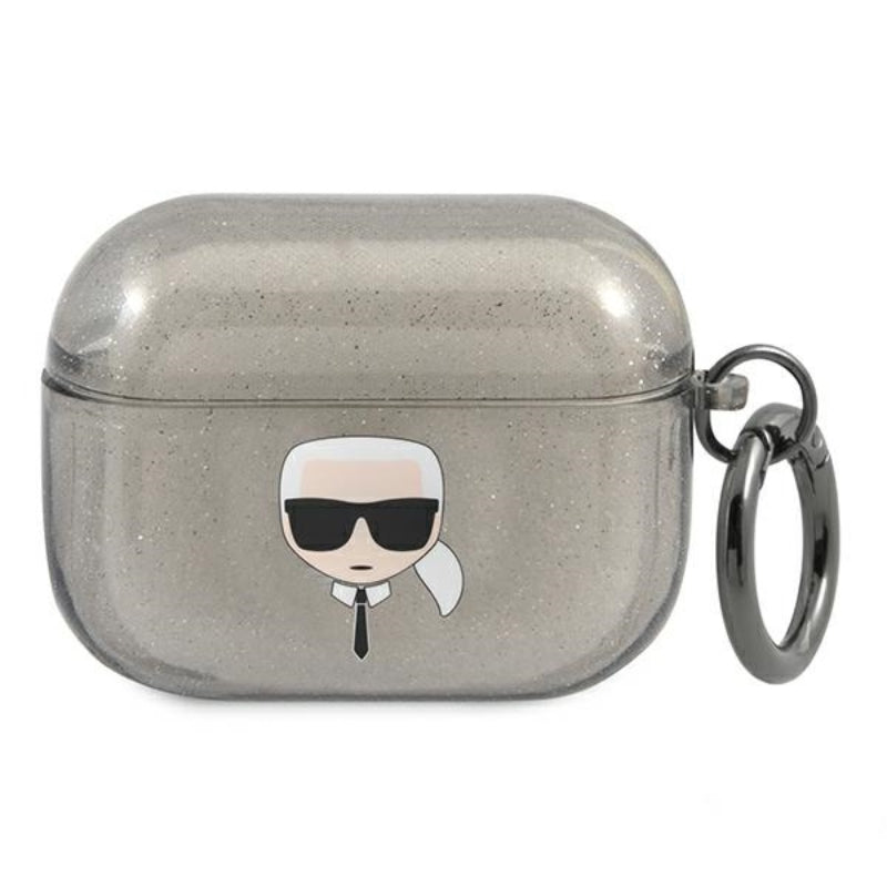 Karl Lagerfeld Karl Head Glitter – dėklas, skirtas „Airpods Pro“ (juodas)