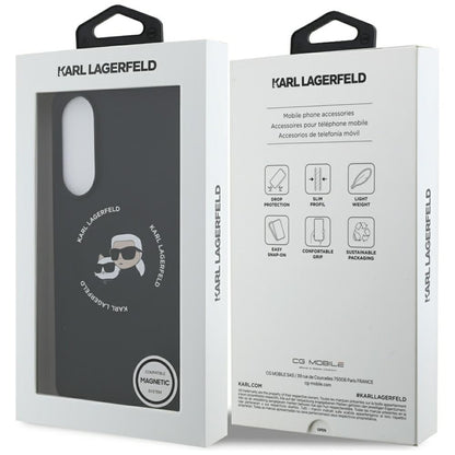 Karl Lagerfeld Silikoninis Dėklas su Dvigubomis Galvutėmis ir Apskritimu MagSafe – Samsung Galaxy S25 Edge (juodas)