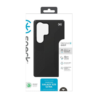 Speck Presidio2 Grip Magnet dėklas su MagSafe, skirtas Samsung Galaxy S25 Ultra (juoda/ardausios pilkos/baltos)