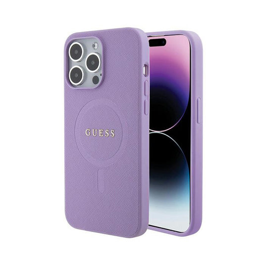 Guess Saffiano MagSafe – iPhone 15 Pro Max dėklas (violetinis)