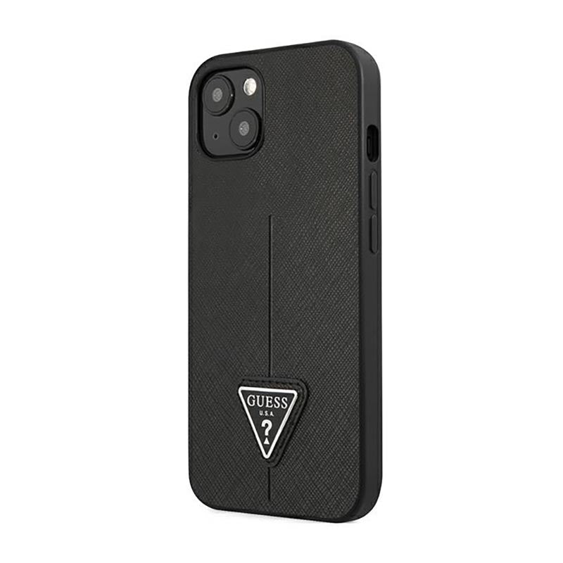 Guess Saffiano Triangle Logo dėklas - dėklas iPhone 14 Plus (juodas)