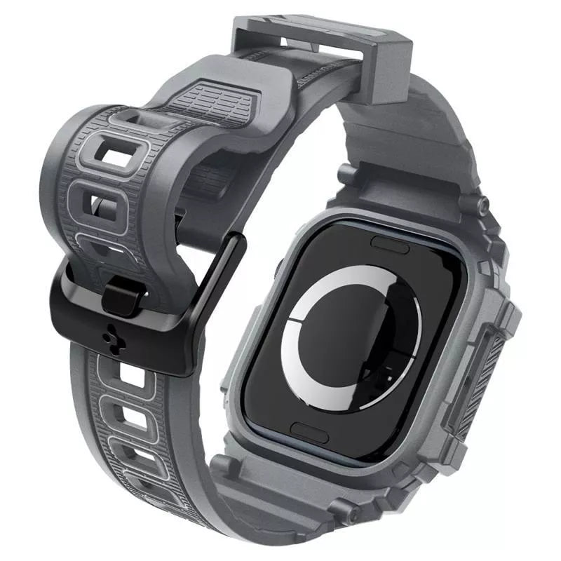 Spigen Rugged Armor Pro – dirželis su dėklu, skirtas „Apple Watch 10“ 46 mm (tamsiai pilka)