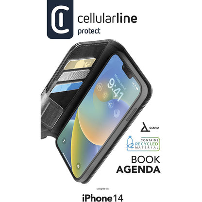 Cellularline Book Agenda – „iPhone 14“ dėklas su „MICROBAN“ danga (juodas)