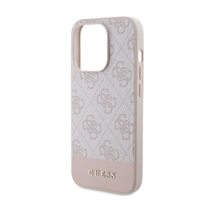 Guess 4G Bottom Stripe Metal Logo Collection - Dėklas, skirtas iPhone 15 Pro (rožinis)