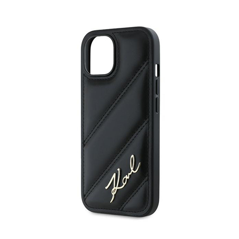 Karl Lagerfeld Diagonal Quilted Script – dėklas skirtas iPhone 15 / 14 / 13 (juodas)
