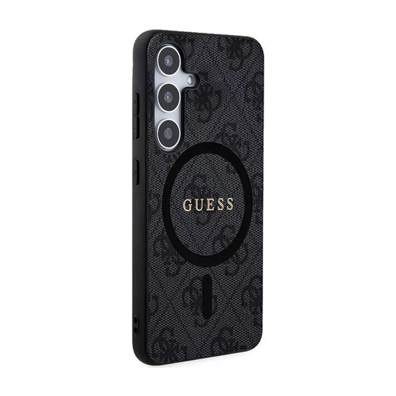 Guess 4G Collection Leather Metal Logo MagSafe - Dėklas, skirtas Samsung Galaxy S24 (juodas)