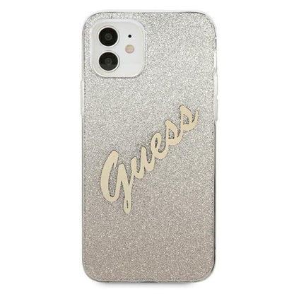 Guess Glitter Gradient Script – iPhone 12 mini dėklas (auksinis)