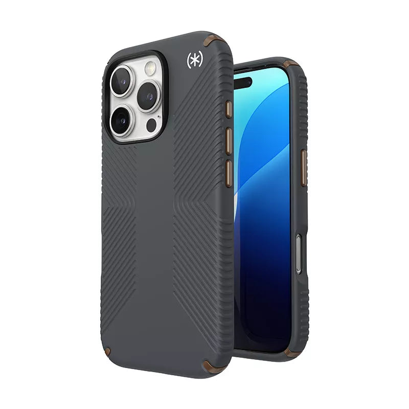 Speck Presidio2 Grip – Dėklas, skirtas „iPhone 16 Pro“ („Charcoal Grey“ / „Cool Bronze“ / „White“)