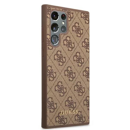Guess 4G Metal Gold Logo – dėklas Samsung Galaxy S22 Ultra (rudas)