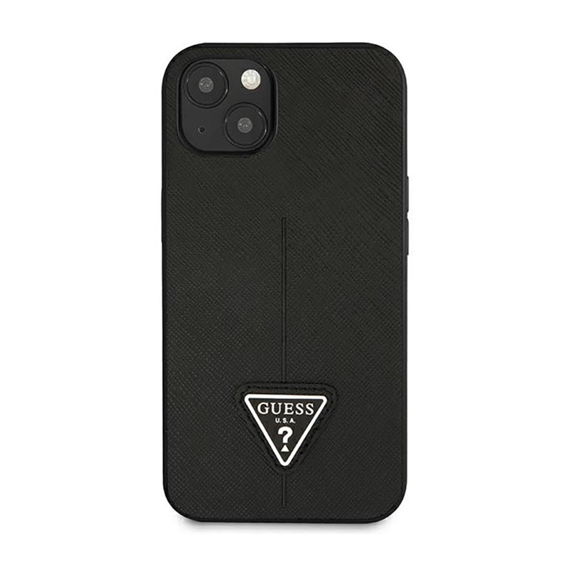 Guess Saffiano Triangle Logo dėklas - dėklas iPhone 14 Plus (juodas)