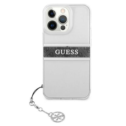 Guess 4G Stripe Grey Charm – dėklas iPhone 13 Pro (skaidrus)
