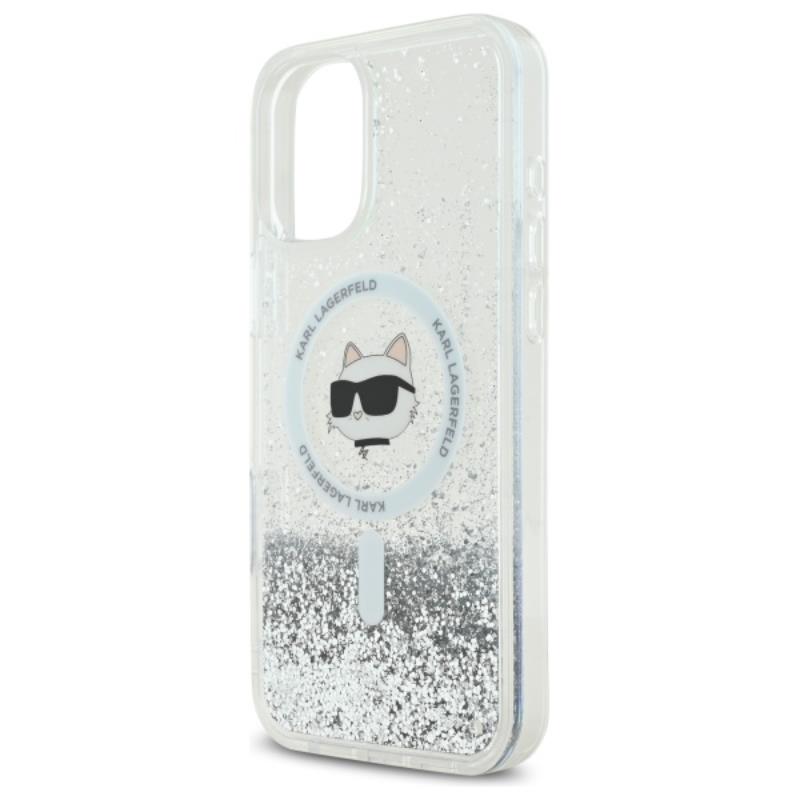Karl Lagerfeld Liquid Glitter Choupette Head MagSafe - dėklas iPhone 16 (skaidrus)