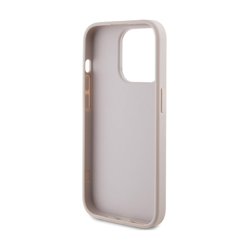 Guess 4G Bottom Stripe Metal Logo Collection - Dėklas, skirtas iPhone 15 Pro (rožinis)