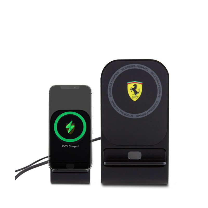 Ferrari MagSafe stalo įkroviklis su stovu – MagSafe 15W indukcinis stalo įkroviklis (juodas)