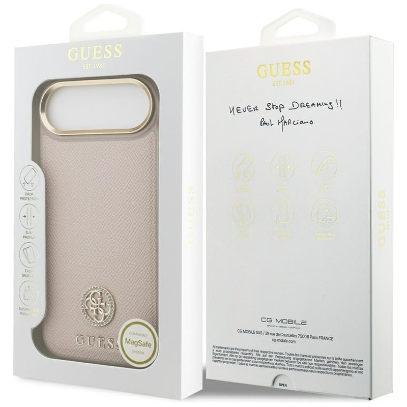 Guess Grūdėto kalnų krištolo logotipas MagSafe dėklas iPhone Air (rožinis)