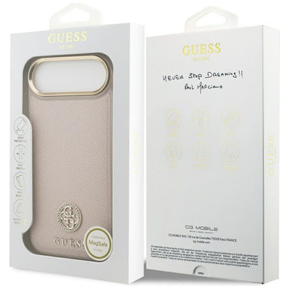 Guess Grūdėto kalnų krištolo logotipas MagSafe dėklas iPhone Air (rožinis)