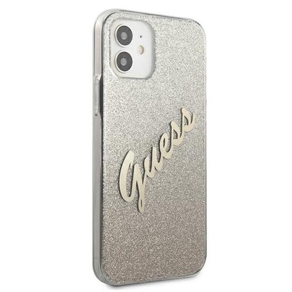 Guess Glitter Gradient Script – iPhone 12 mini dėklas (auksinis)