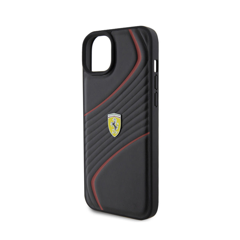 „Ferrari Twist Metal Logo“ – dėklas, skirtas „iPhone 15 Plus“ (juoda spalva)