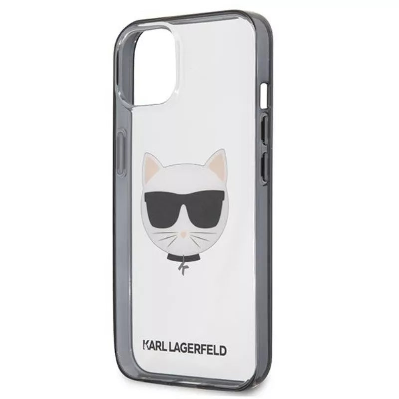 Karl Lagerfeld Choupette Head – dėklas, skirtas iPhone 13 mini (skaidrus / juodas rėmelis)