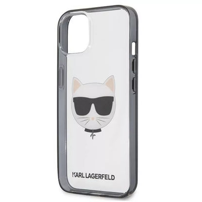 Karl Lagerfeld Choupette Head – dėklas, skirtas iPhone 13 mini (skaidrus / juodas rėmelis)