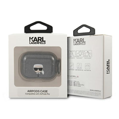 Karl Lagerfeld Karl Head Glitter – dėklas, skirtas „Airpods Pro“ (juodas)
