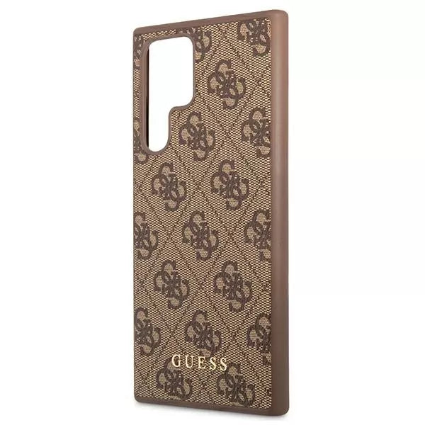 Guess 4G Metal Gold Logo – dėklas Samsung Galaxy S22 Ultra (rudas)