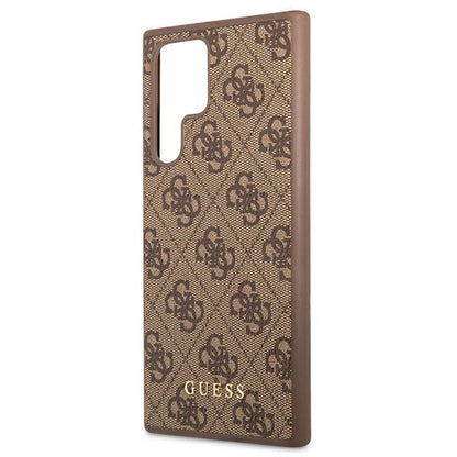 Guess 4G Metal Gold Logo – dėklas Samsung Galaxy S22 Ultra (rudas)