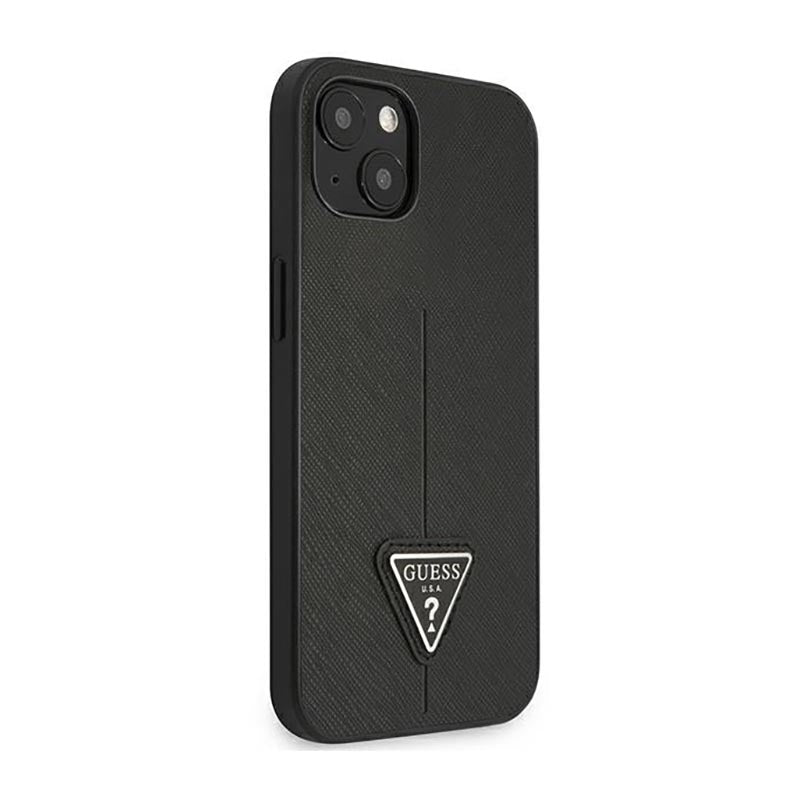 Guess Saffiano Triangle Logo dėklas - dėklas iPhone 14 Plus (juodas)