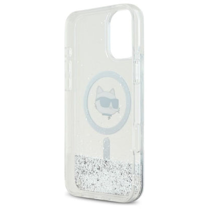 Karl Lagerfeld Liquid Glitter Choupette Head MagSafe - dėklas iPhone 16 (skaidrus)
