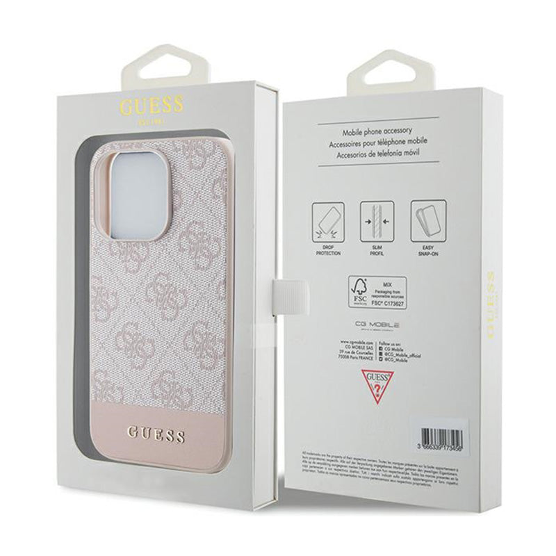 Guess 4G Bottom Stripe Metal Logo Collection - Dėklas, skirtas iPhone 15 Pro (rožinis)