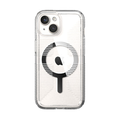 Speck Gemshell Grip + MagSafe – dėklas iPhone 16e / iPhone 15 / iPhone 14 / iPhone 13 (skaidrus / chromuota apdaila)