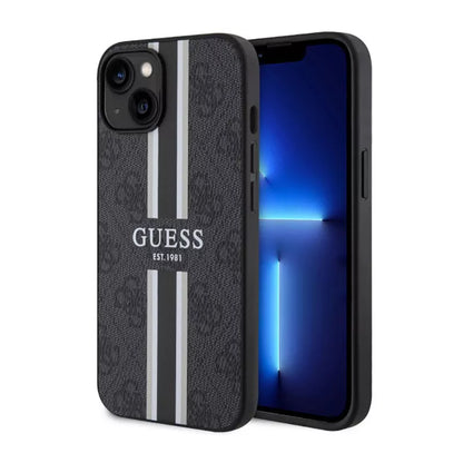 Guess 4G Printed Stripes MagSafe – dėklas iPhone 14 Plus (juodas)