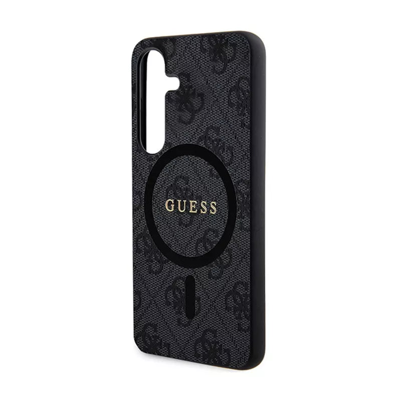 Guess 4G Collection Leather Metal Logo MagSafe - Dėklas, skirtas Samsung Galaxy S24 (juodas)