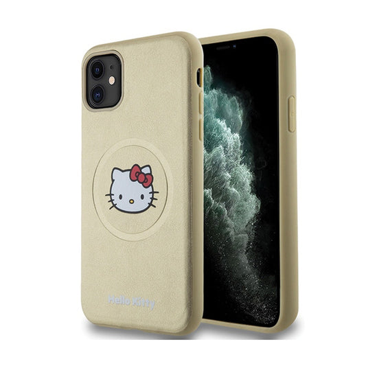 „Hello Kitty“ odinė „Kitty“ galvutės „MagSafe“ – „iPhone 11“ dėklas (aukso spalvos)
