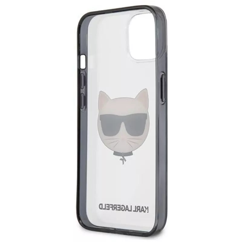 Karl Lagerfeld Choupette Head – dėklas, skirtas iPhone 13 mini (skaidrus / juodas rėmelis)