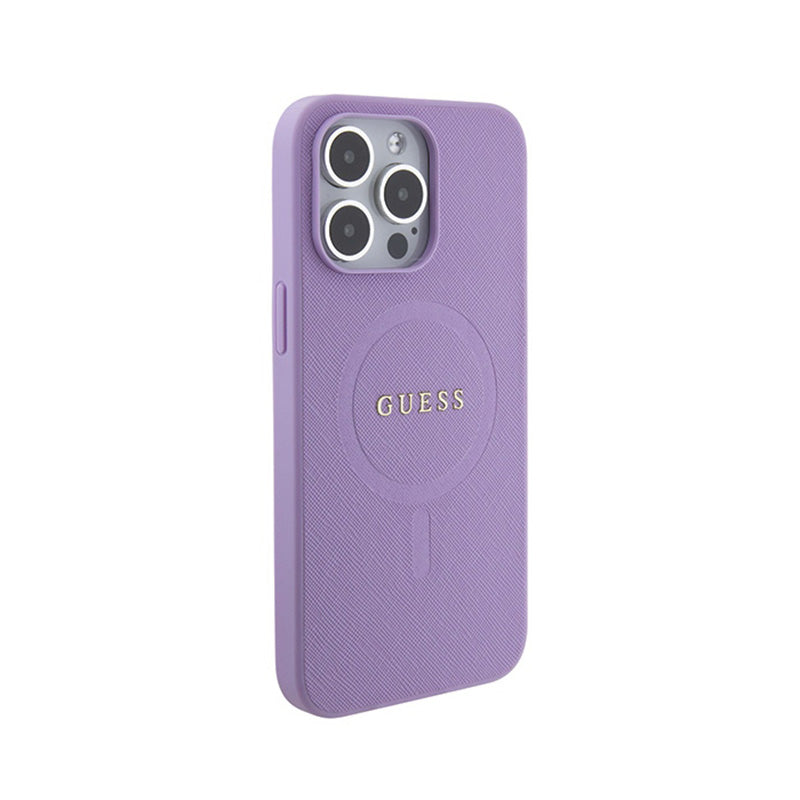 Guess Saffiano MagSafe – iPhone 15 Pro Max dėklas (violetinis)