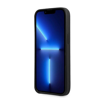 Guess Saffiano Triangle Logo dėklas - dėklas iPhone 14 Plus (juodas)