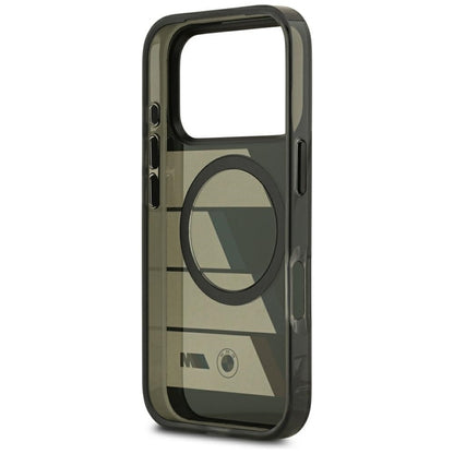 BMW M IML metaliniai mygtukai su trispalvėmis linijomis, MagSafe - dėklas iPhone 17 Pro Max (juodas)