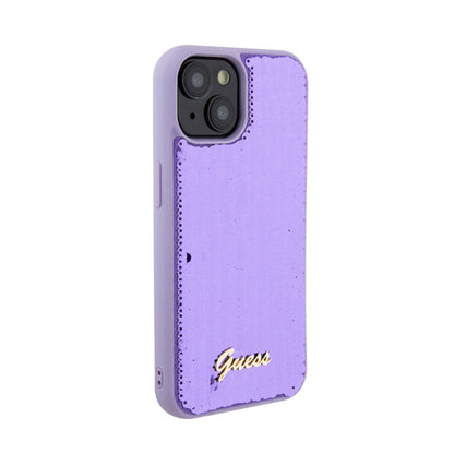 Guess Sequin Script Metal – Dėklas, skirtas iPhone 15 (violetinis)