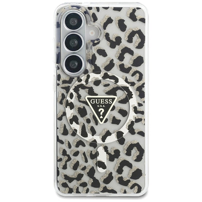 Guess IML Leopard Print Triangle MagSafe - Samsung Galaxy S26 dėklas (juodas)