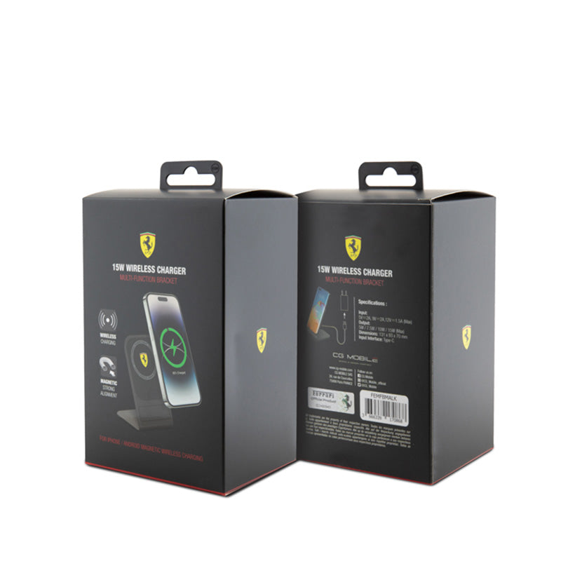Ferrari MagSafe stalo įkroviklis su stovu – MagSafe 15W indukcinis stalo įkroviklis (juodas)