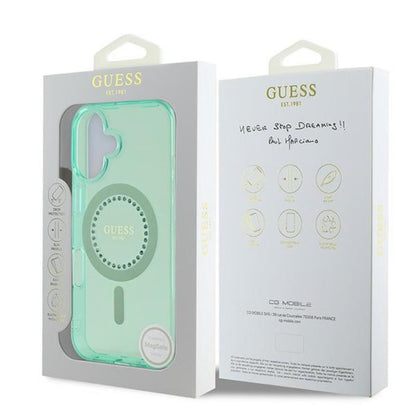 Guess IML Rhinestones MagSafe – dėklas, skirtas „iPhone 16“ (žalias)