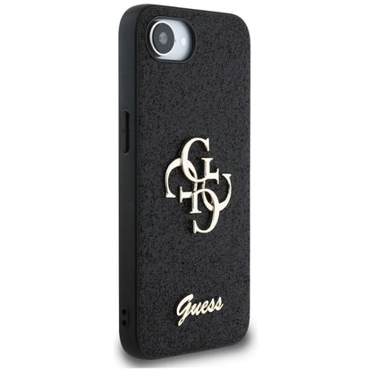 Guess Fixed Glitter Big 4G – dėklas iPhone 16e (juodas)