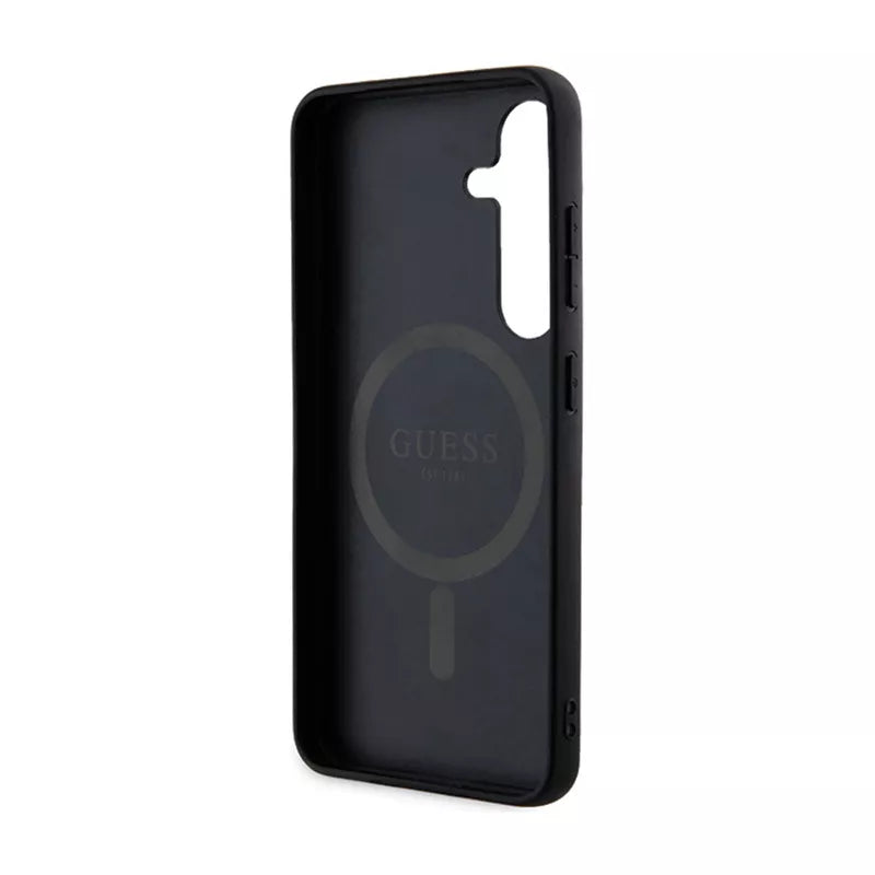 Guess 4G Collection Leather Metal Logo MagSafe - Dėklas, skirtas Samsung Galaxy S24 (juodas)