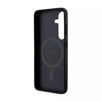 Guess 4G Collection Leather Metal Logo MagSafe - Dėklas, skirtas Samsung Galaxy S24 (juodas)