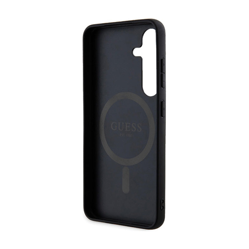 Guess 4G Collection Leather Metal Logo MagSafe - Dėklas, skirtas Samsung Galaxy S24 (juodas)