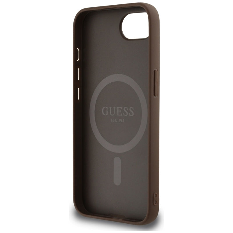 Guess 4G Circle Classic Logo MagSafe - dėklas skirtas iPhone 16e (rudas)